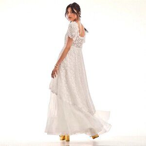 LoveShackFancy White Lace Bridal Dress – Romantic Boho Wedding Gown Dress Size 4